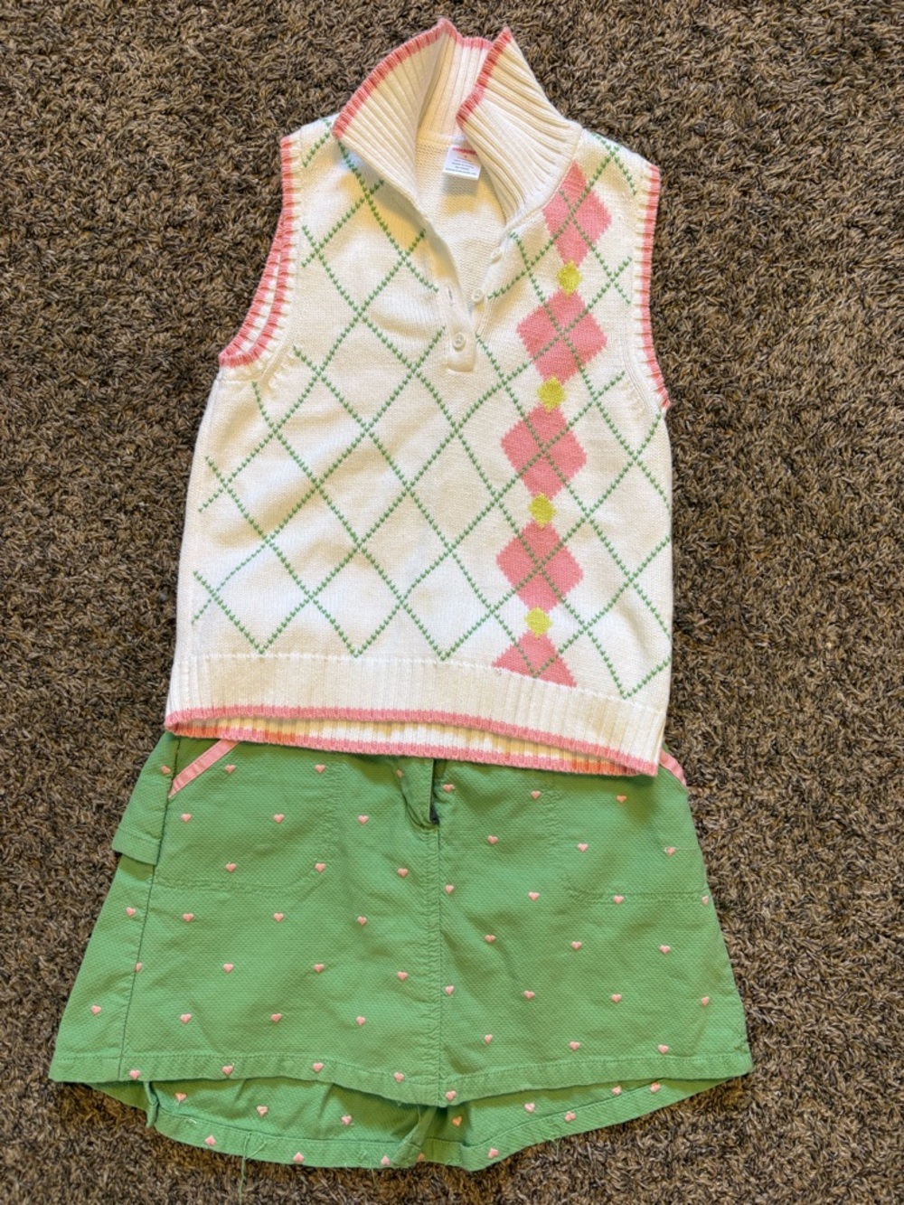 Gymboree White Cotton Knit Sweater with Pink Trim and tennis skirt
